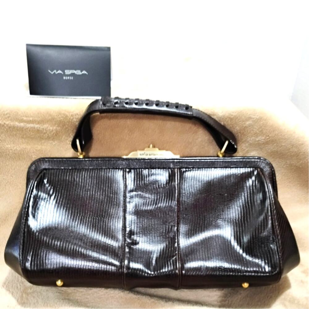 Vintage Via Spiga Brown Clutch with Gold Hardware NOS w tag